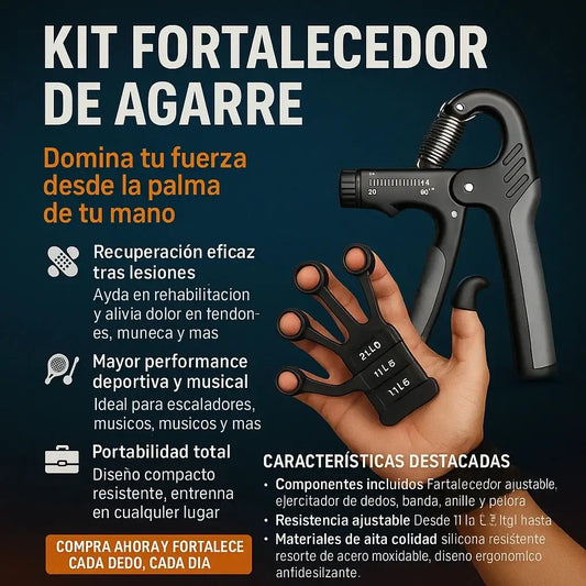 Kit Fortalecedor de Agarre x5: Mano, Dedos y Antebrazo al Máximo