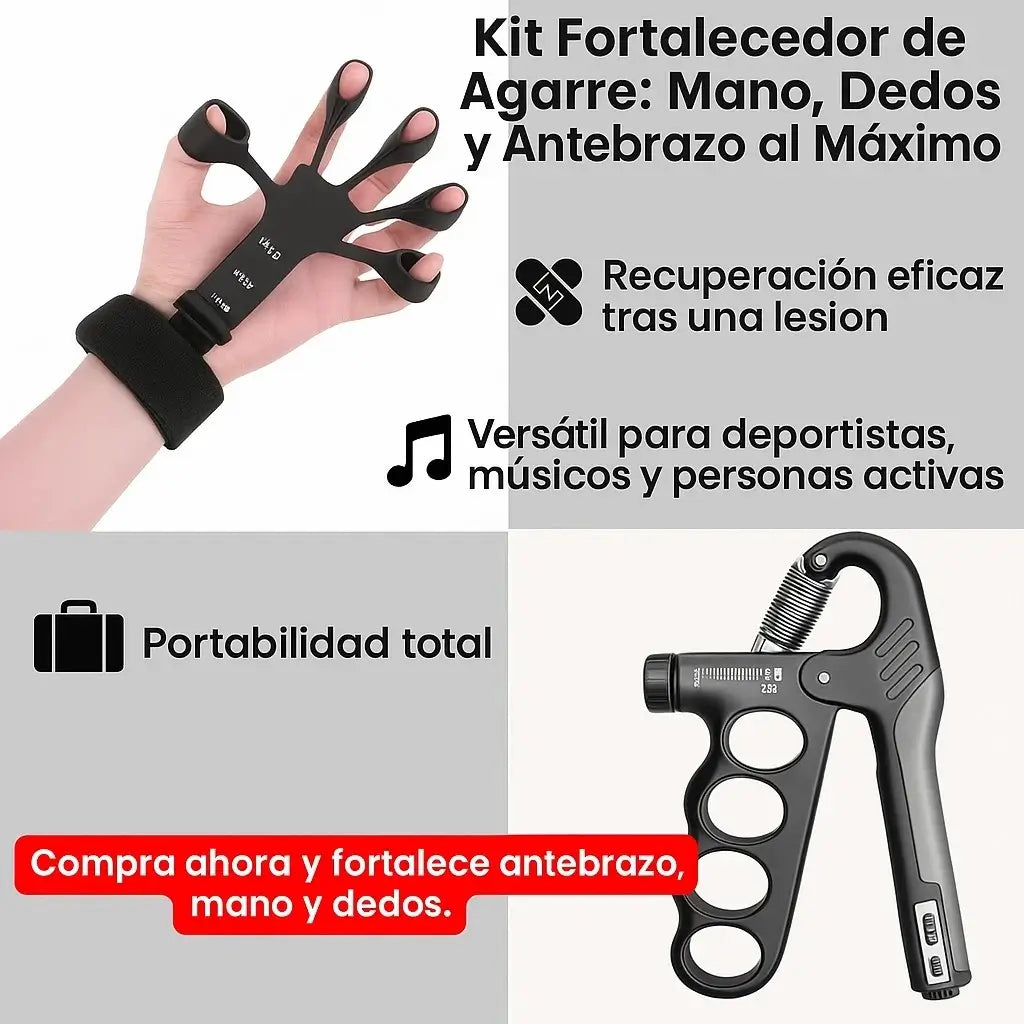 Kit Fortalecedor de Agarre x5: Mano, Dedos y Antebrazo al Máximo