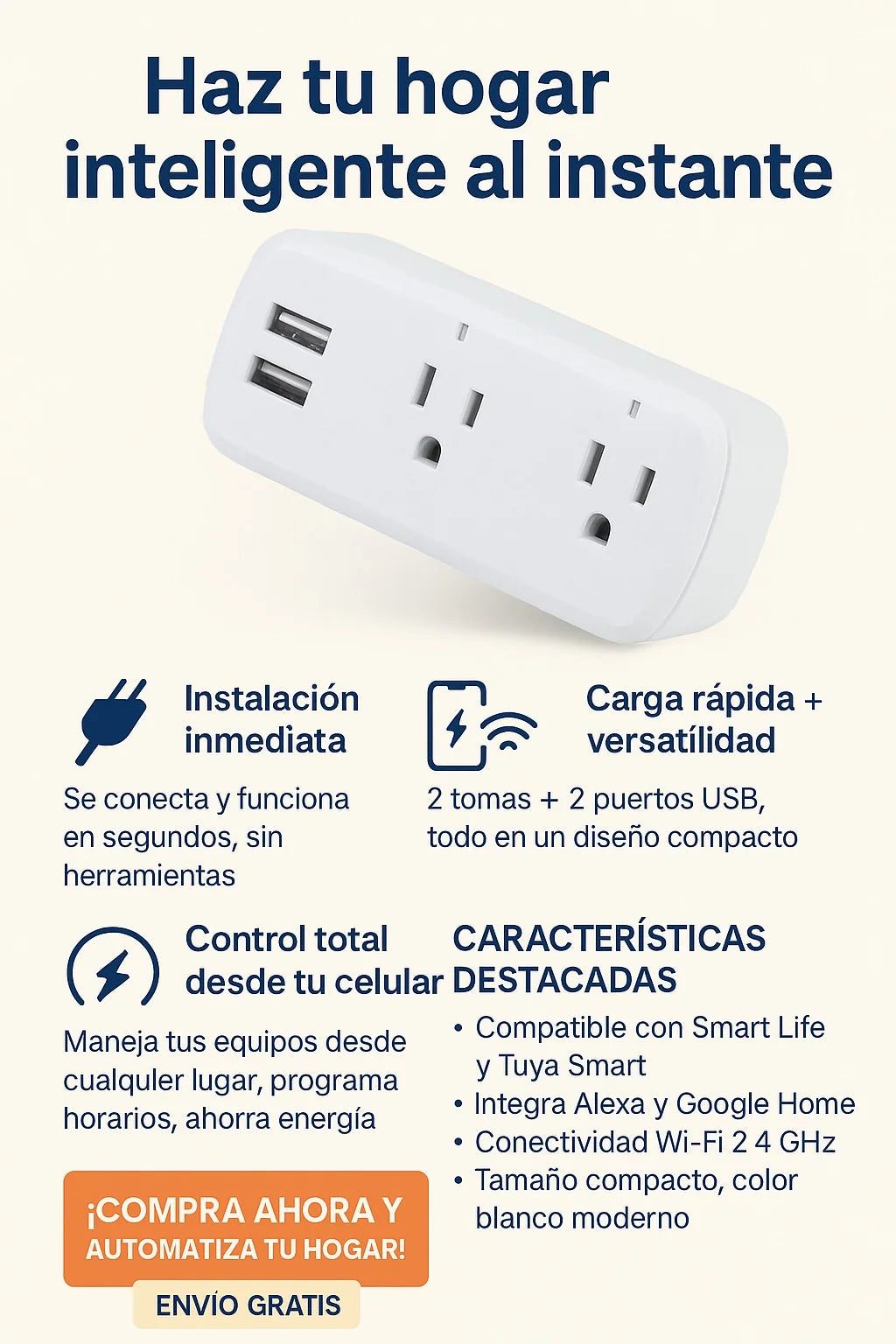 ⚡Toma corriente Inteligente WiFi con USB⚡🔥Más vendido en hogares inteligentes